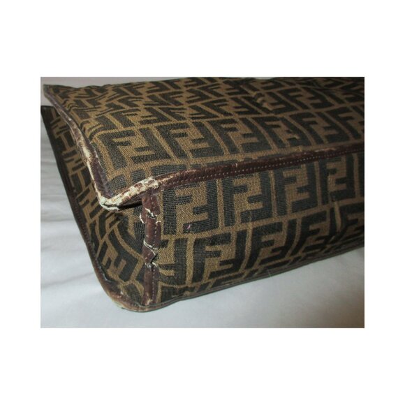 Vintage Fendi FF Zucca Brown Canvas and Leather Large Tote Bag Made In Italy - Picture 7 of 16